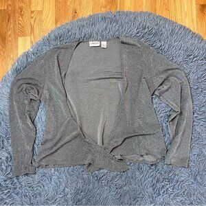 Chico’s Travelers Gray Metallic Wrap Cardigan Size 2 L
